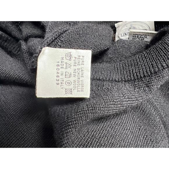 Linea Uomo Mens Black 100% Merino Wool V-Neck Light Sweater Size US Large EU 52 - Picture 7 of 8